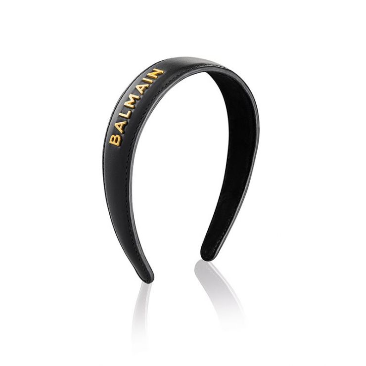 Wool headband with large Balmain monogram black - Women